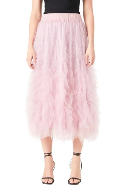 Endless Rose Ruffle Tulle Midi Skirt In Mulberry