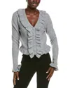 Endless Rose Ruffled V-neck Wool-blend Cardigan In Gray