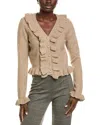 Endless Rose Ruffled V-neck Wool-blend Cardigan In Neutral