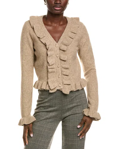 Endless Rose Ruffled V-neck Wool-blend Cardigan In Neutral