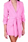 Endless Rose Belted Three-quarter Sleeve Blazer In Pink