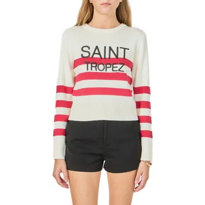 Endless Rose Saint Tropez Stripe Ribbed Sweater In Cream/red