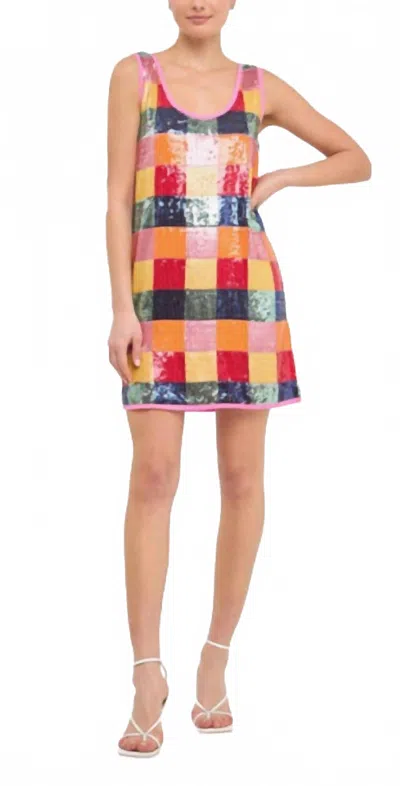 Endless Rose Sassy Sequin Checkered Mini Dress In Multi In Gray