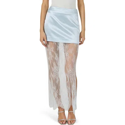 Endless Rose Satin & Lace Maxi Skirt In Blue