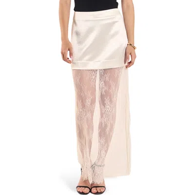Endless Rose Satin & Lace Maxi Skirt In White