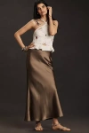 Endless Rose Satin Bias Fitted Maxi Skirt In Brown