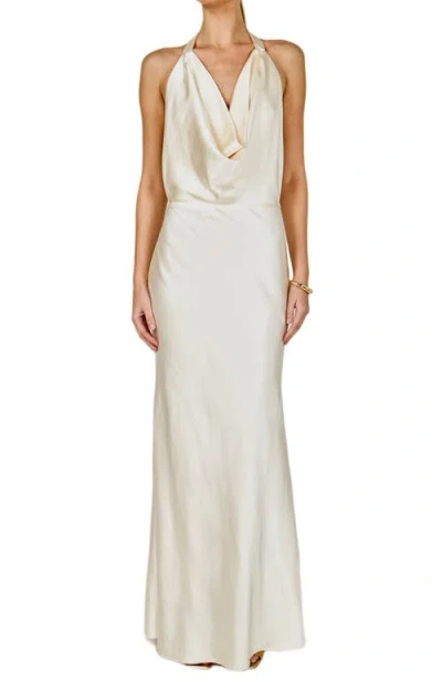 Endless Rose Satin Cowl Halter Dress In Neutral