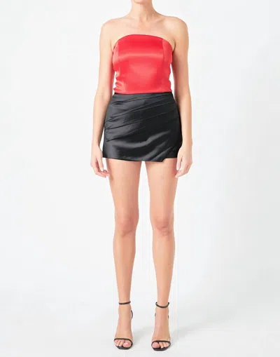 Endless Rose Satin Strapless Curved Top In Red