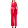 Endless Rose Satin Trim Velvet Jumpsuit In Fuchsia