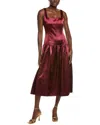 Endless Rose Satin Velvet Drop-waist Midi Dress In Red