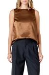 Endless Rose Satin Velvet Sleeveless Top In Brown