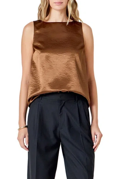 Endless Rose Satin Velvet Sleeveless Top In Brown