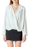 Endless Rose Satin Wrap Shirt In White