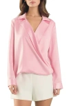 Endless Rose Satin Wrap Shirt In Baby Pink
