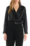 Endless Rose Satin Wrap Shirt In Black
