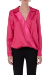 Endless Rose Satin Wrap Shirt In Magenta