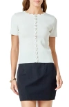Endless Rose Scallop Accent Button Front Knit Top In White