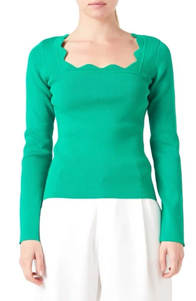 Endless Rose Scallop Square Neck Sweater In Green