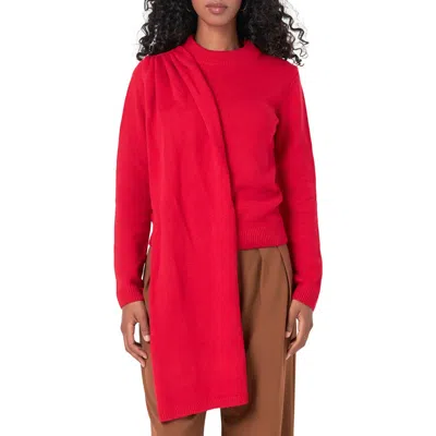 Endless Rose Scarf Detail Crewneck Sweater In Red