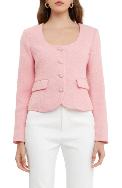 Endless Rose Scoop Neck Tweed Jacket In Dusty Pink