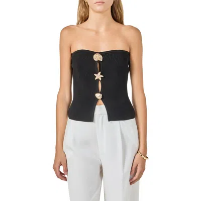 Endless Rose Seashell Trim Knit Tube Top In Black