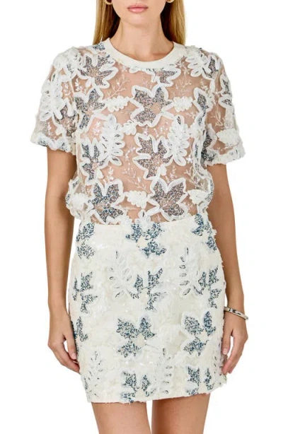 Endless Rose Sequin & Soutache Mesh Top In Neutral