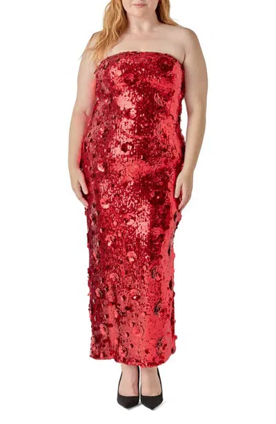 Endless Rose Sequin Appliqué Strapless Midi Dress In Red