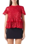 Endless Rose Sequin Babydoll Top In Red