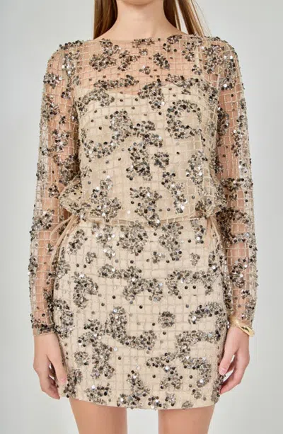 Endless Rose Sequin Beaded Cropped Top In Neutral
