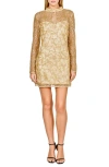Endless Rose Sequin Beaded Mesh Long Sleeve Minidress In Gold