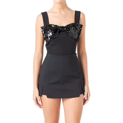 Endless Rose Sequin Bow Stretch Tank In Black