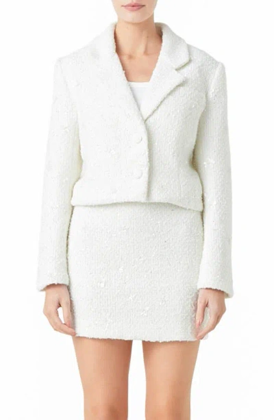 Endless Rose Sequin Crop Blazer In White