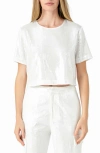 Endless Rose Short-sleeve Sequin Cropped Top In Clear