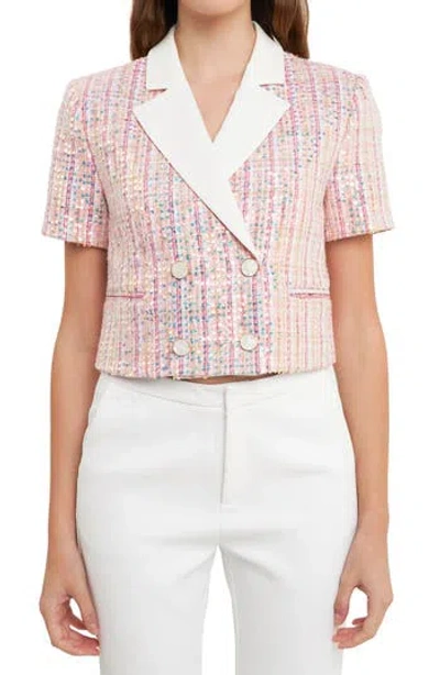 Endless Rose Sequin Crop Tweed Jacket In Pink