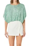 Endless Rose Sequins Cropped Puff Top In Green