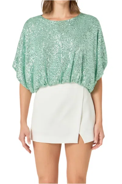 ENDLESS ROSE SEQUIN CROPPED TOP IN MINT GREEN