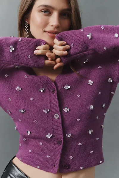 Endless Rose Sequin-embellished Cardigan Sweater In Purple