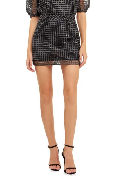 Endless Rose Sequin Grid Mesh Miniskirt In Black