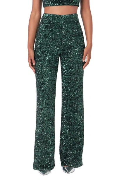 Endless Rose Sequin High Waist Wide Leg Pants In Emerald