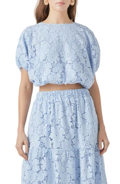 Endless Rose Sequin Lace Voluminous Crop Top In Powder Blue