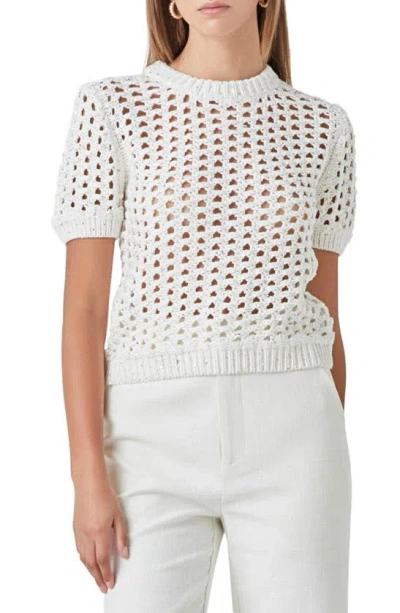 Endless Rose Sequin Open Stitch Sweater In White