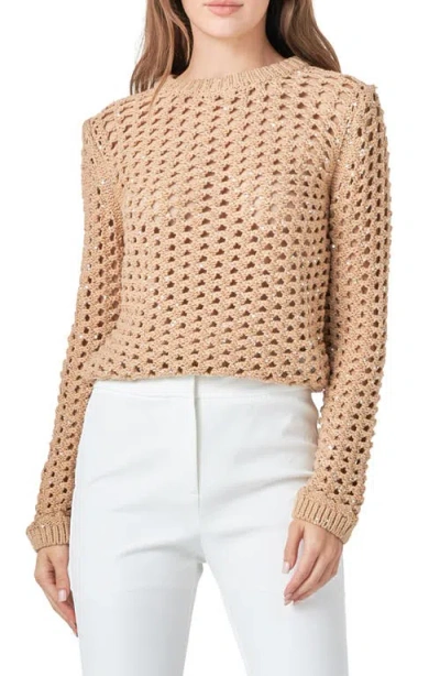 Endless Rose Sequin Openwork Sweater In Beige