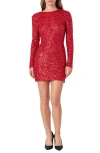 Endless Rose Sequin Padded Shoulder Long Sleeve Minidress In Red