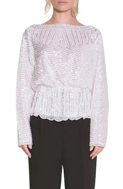 Endless Rose Sequin Peplum Top In White