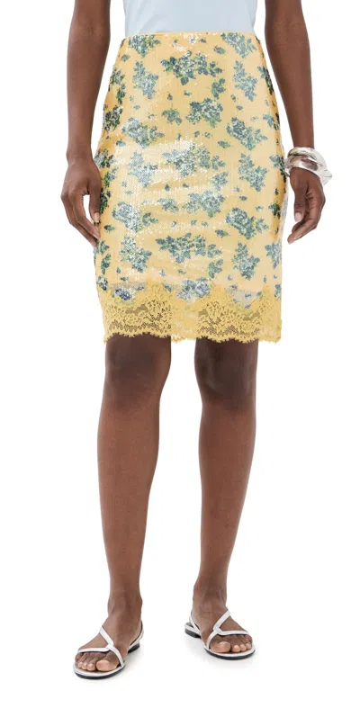 Endless Rose Sequin Printed Skirt Lemon Multi In Yellow