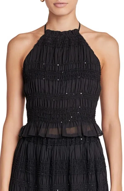 Endless Rose Sequin Shirred Open Back Chiffon Halter Top In Black