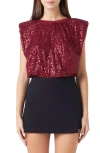 Endless Rose Sequins Cowl Neck Camisole In Bordeaux
