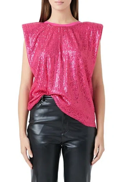 Endless Rose Sequin Shoulder Pad Top In Pink