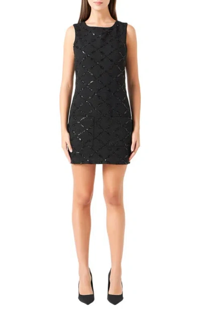 Endless Rose Sequin Sleeveless Tweed Mini Sheath Dress In Black