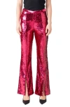 Endless Rose Sequin Slit Leg Flare Pants In Fuchsia